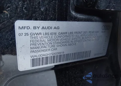 2025 Audi A6 E-Tron Prestige z USA, uszkodzony, nr VIN WAU3DAGH2SA026919